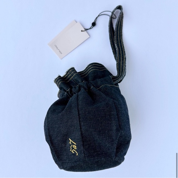 NWT* Cinq a Sept Denim wristlet Drawstring bisou Bag with Embroidered Logo - Picture 10 of 10